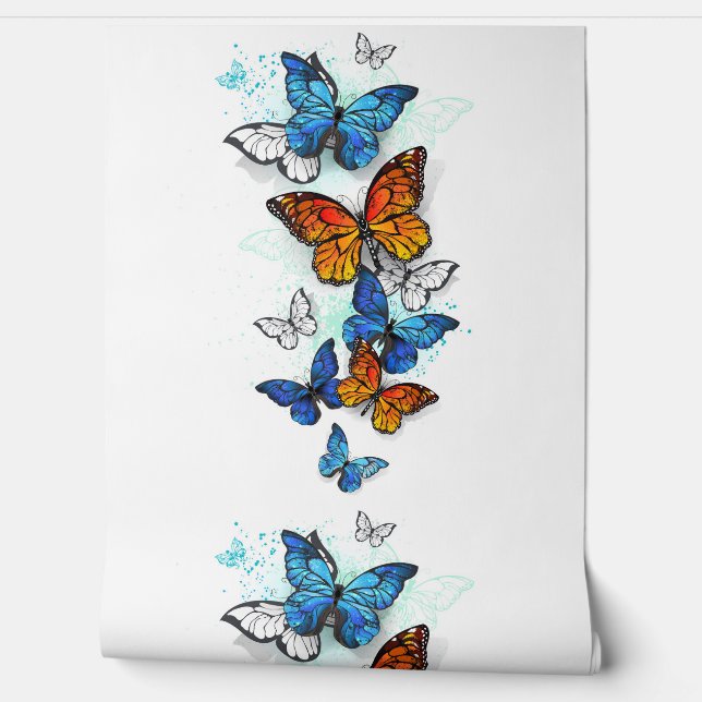 Flying Butterflies Morpho and Monarch Wallpaper (Unrolling)