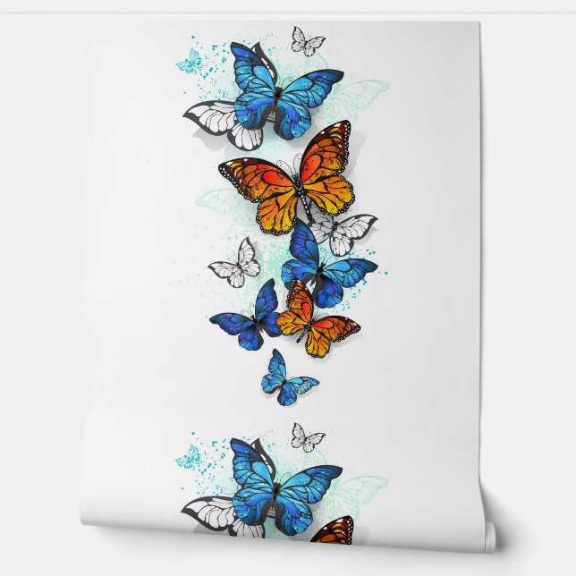 Flying Butterflies Morpho and Monarch Wallpaper (Unrolling)
