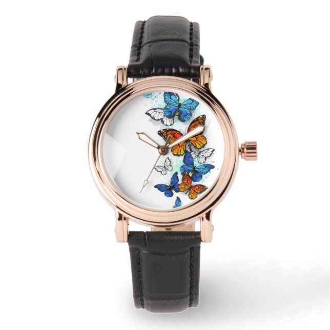 Flying Butterflies Morpho and Monarch Watch (Front)