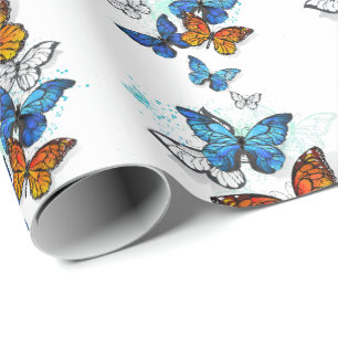 Flying Butterflies Morpho and Monarch Wrapping Paper