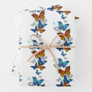 Flying Butterflies Morpho and Monarch Wrapping Paper Sheet