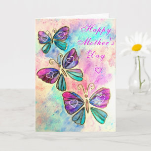 Flying Butterflies Mother's Day Card with Hearts