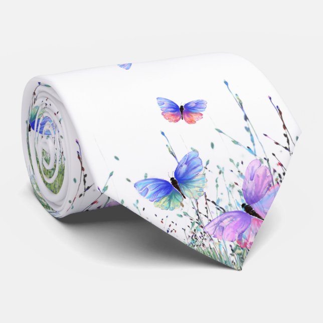 Flying Butterflies Neck Tie (Rolled)