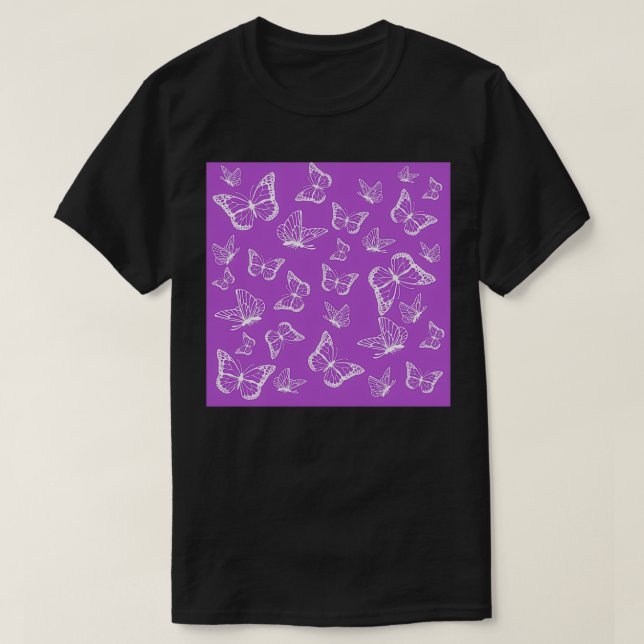 Flying Butterflies on Purple T-Shirt (Design Front)