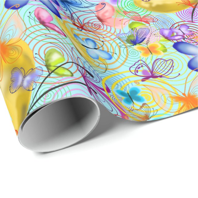 Flying Butterflies Pattern Wrapping Paper (Roll Corner)