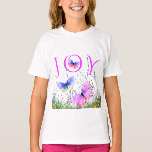 Flying Butterflies T-Shirt with Text - Joy