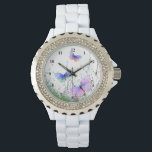 Flying Butterflies Watch<br><div class="desc">Watches with Spring Joy - Colourful Butterflies Flying in Nature Watercolor Painting Butterfly and Flowers Watch - Customisable - or Choose / Add Your Favourite Text / Colour - Make Your Unique Gift - Resize and move or remove and add elements with customisation tool ! - Drawing and Design by...</div>
