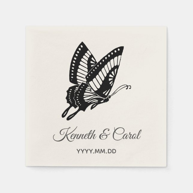Flying Butterfly Custom Name Paper Napkin (Front)