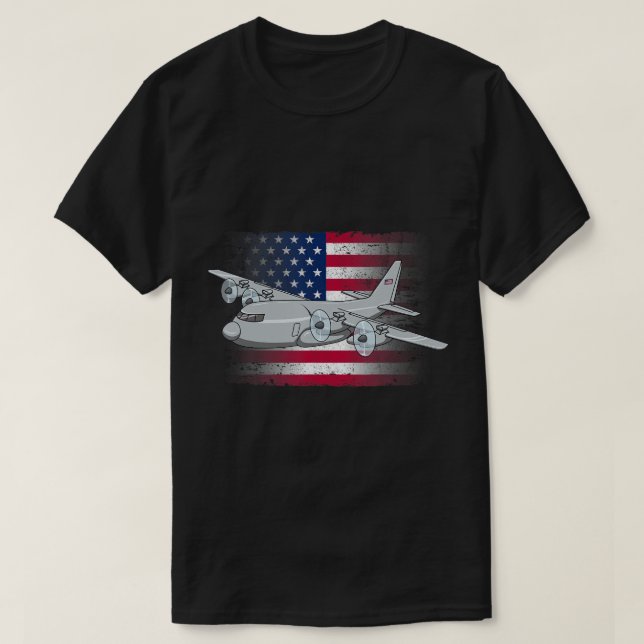 Flying C-130 American Flag Military Airplane C130  T-Shirt (Design Front)