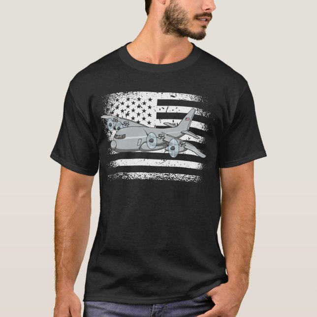 Flying C-130 American Flag Military C130 Hercules T-Shirt (Front)