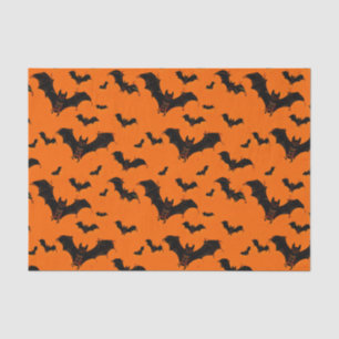 Flying Cartoon Bats on an Orange Background Tissue Paper