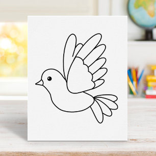 Flying Cartoon Dove Bird Colouring Page Poster