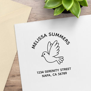 Flying Cartoon Dove Pigeon Bird Address Rubber Stamp