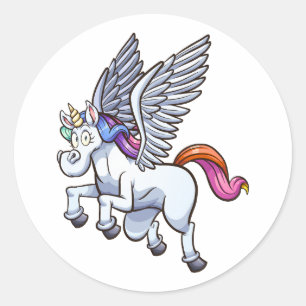 flying cartoon pegasus unicorn classic round sticker