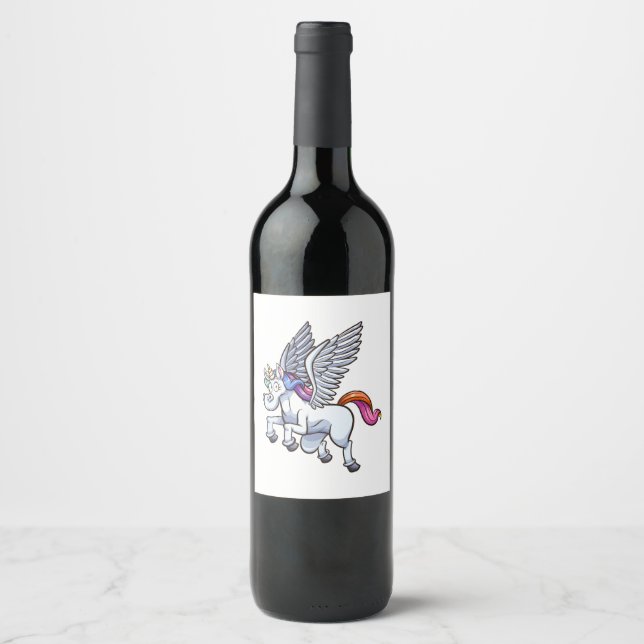 flying cartoon pegasus unicorn wine label (Front)