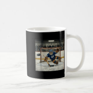 Flying Cat Goalie Funny Ice Hockey Kitty Blocking Coffee Mug