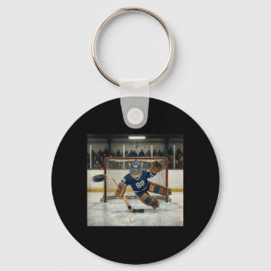 Flying Cat Goalie Funny Ice Hockey Kitty Blocking Key Ring