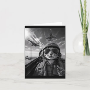 Flying Cat Selfie Funny Fighter Pilot Meme Jet Fly Card