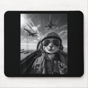 Flying Cat Selfie Funny Fighter Pilot Meme Jet Fly Mouse Pad