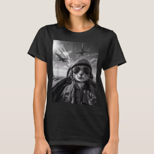 Flying Cat Selfie Funny Fighter Pilot Meme Jet Fly T-Shirt