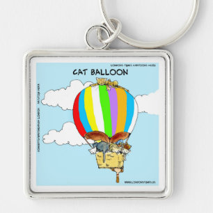Flying Cats Funny Cartoon Key Ring