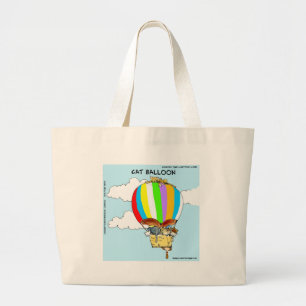 Flying Cats Funny Cartoon Large Tote Bag