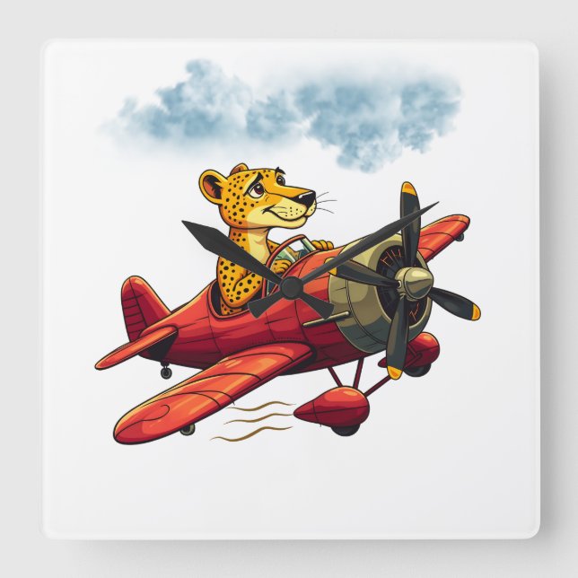 Flying cheetah square wall clock (Front)
