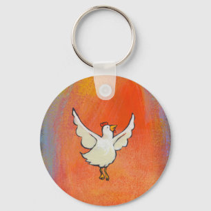 Flying Chicken - Inspirational colourful fun art Key Ring