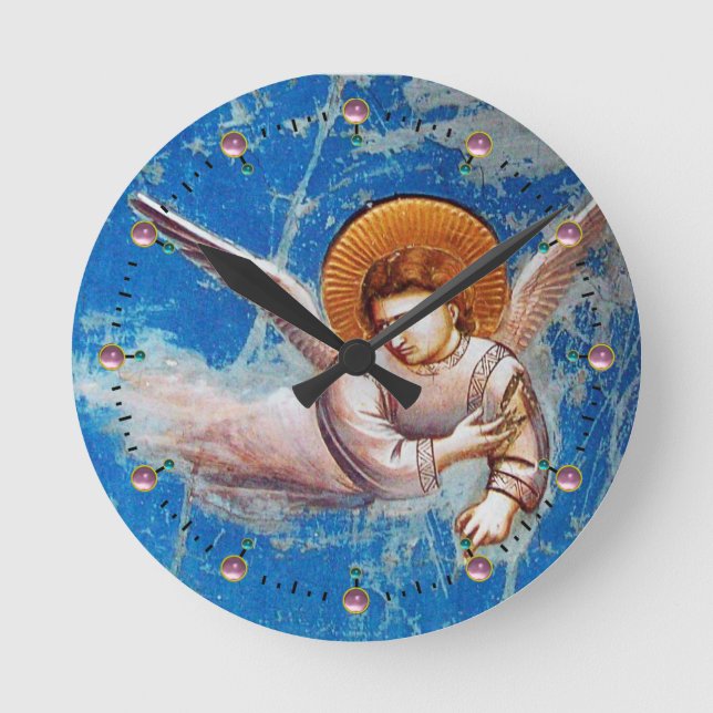 FLYING CHRISTMAS ANGEL IN BLUE SKY ROUND CLOCK (Front)