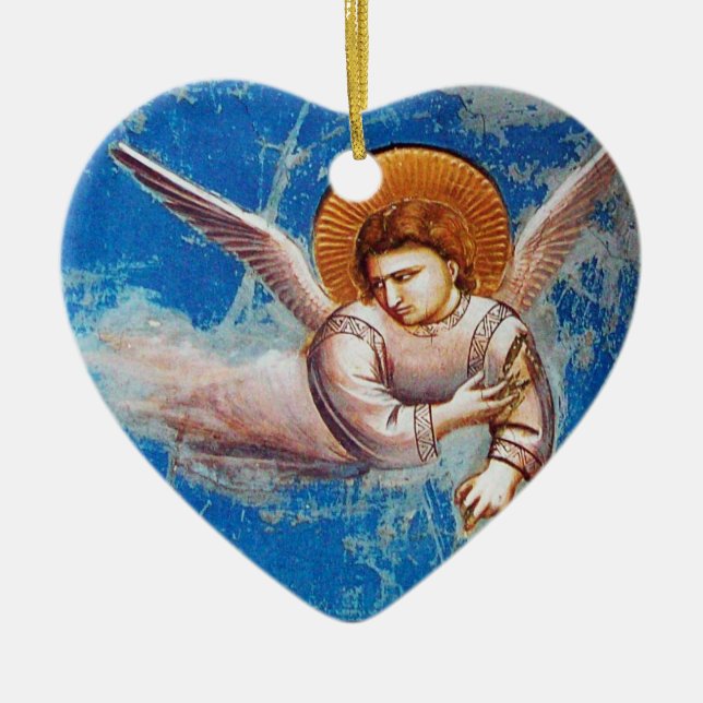 FLYING CHRISTMAS ANGELS IN BLUE.FLIGHT INTO EGYPT CERAMIC ORNAMENT (Front)