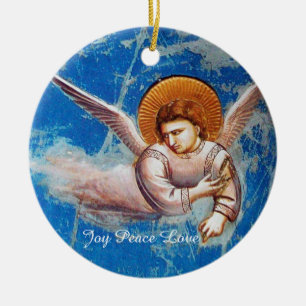 FLYING CHRISTMAS ANGELS IN BLUE.FLIGHT INTO EGYPT CERAMIC TREE DECORATION
