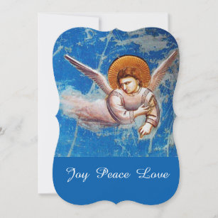 FLYING CHRISTMAS ANGELS IN BLUE SKY, HOLIDAY PARTY INVITATION