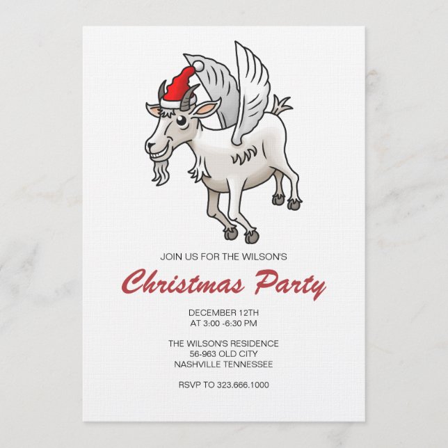 Flying Christmas Party Goat Invitation (Front)