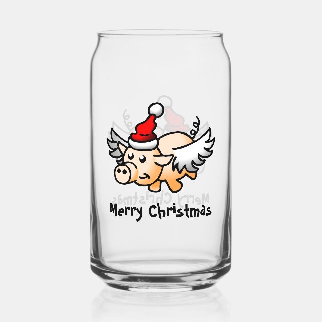 Flying Christmas Pig Can Glass (Front)