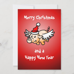 Flying Christmas Pig Holiday Card
