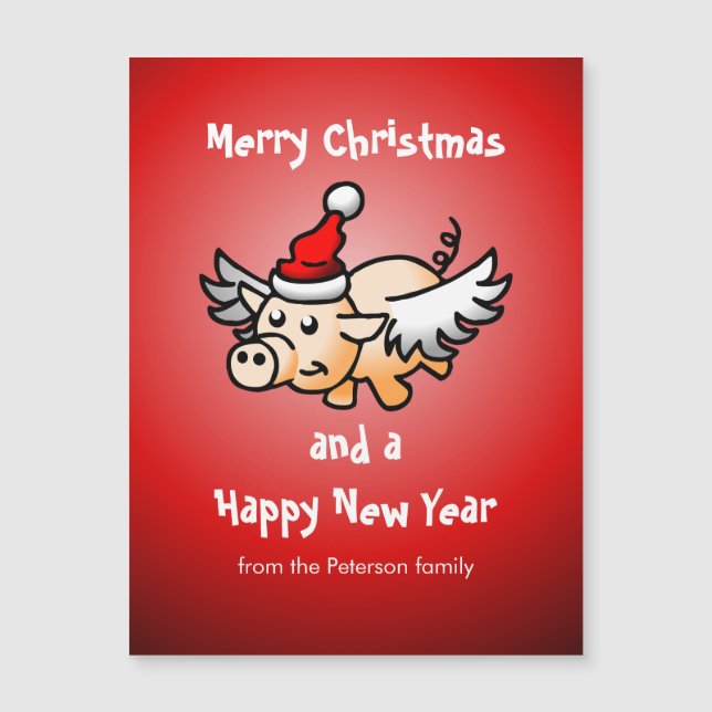 Flying Christmas Pig Magnetic Card (Front)