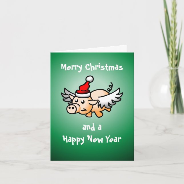 Flying Christmas Pig Photo Card (Front)