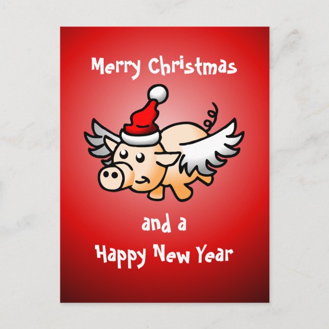 Flying Christmas Pig Postcard (Front)