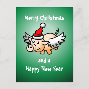 Flying Christmas Pig Postcard