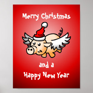 Flying Christmas Pig Poster