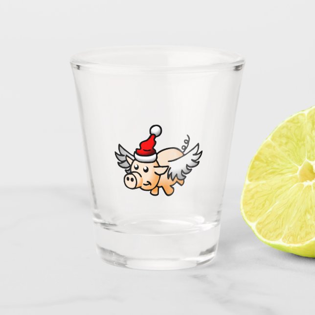 Flying Christmas Pig Shot Glass (Front)