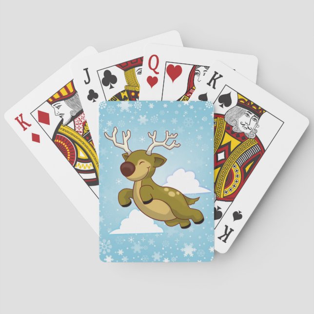 Flying Christmas Reindeer Playing Cards (Back)