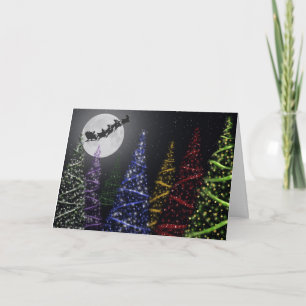 Flying Christmas reindeer with trees Holiday Card