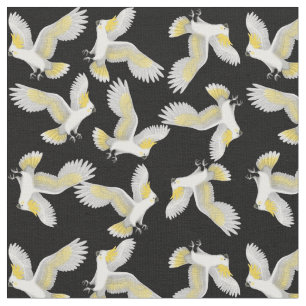 Flying Citron Cockatoo Parrots Fabric