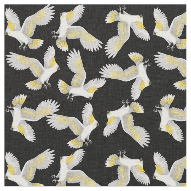 Flying Citron Cockatoo Parrots Fabric (Close Up)