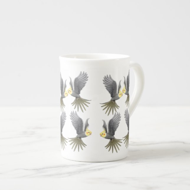 Flying Cockatiel Parrots Bone China Mug (Front Right)