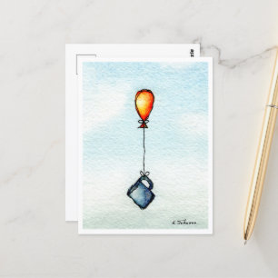 Flying Coffee Watercolor Postcard