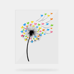 Flying colorful birds dandelion flow acrylic sign