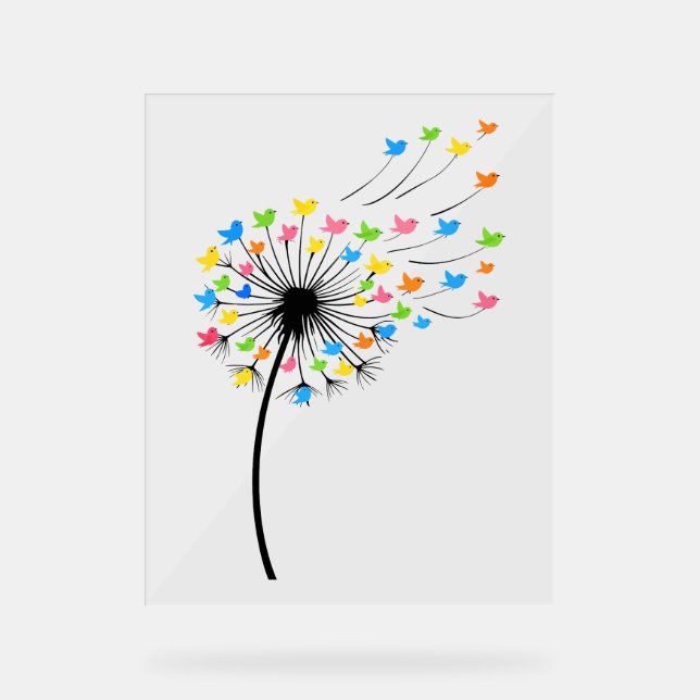 Flying colorful birds dandelion flow acrylic sign (Front)