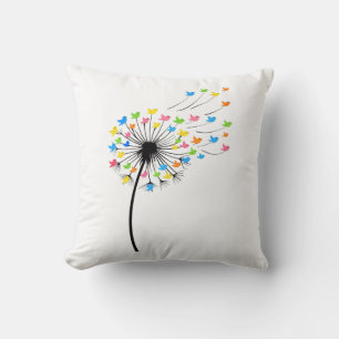 Flying colorful birds dandelion flow cushion